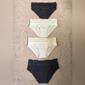 4 Victoria's Secret Hiphugger Panties Black and Ivory White Lace WaistMedium